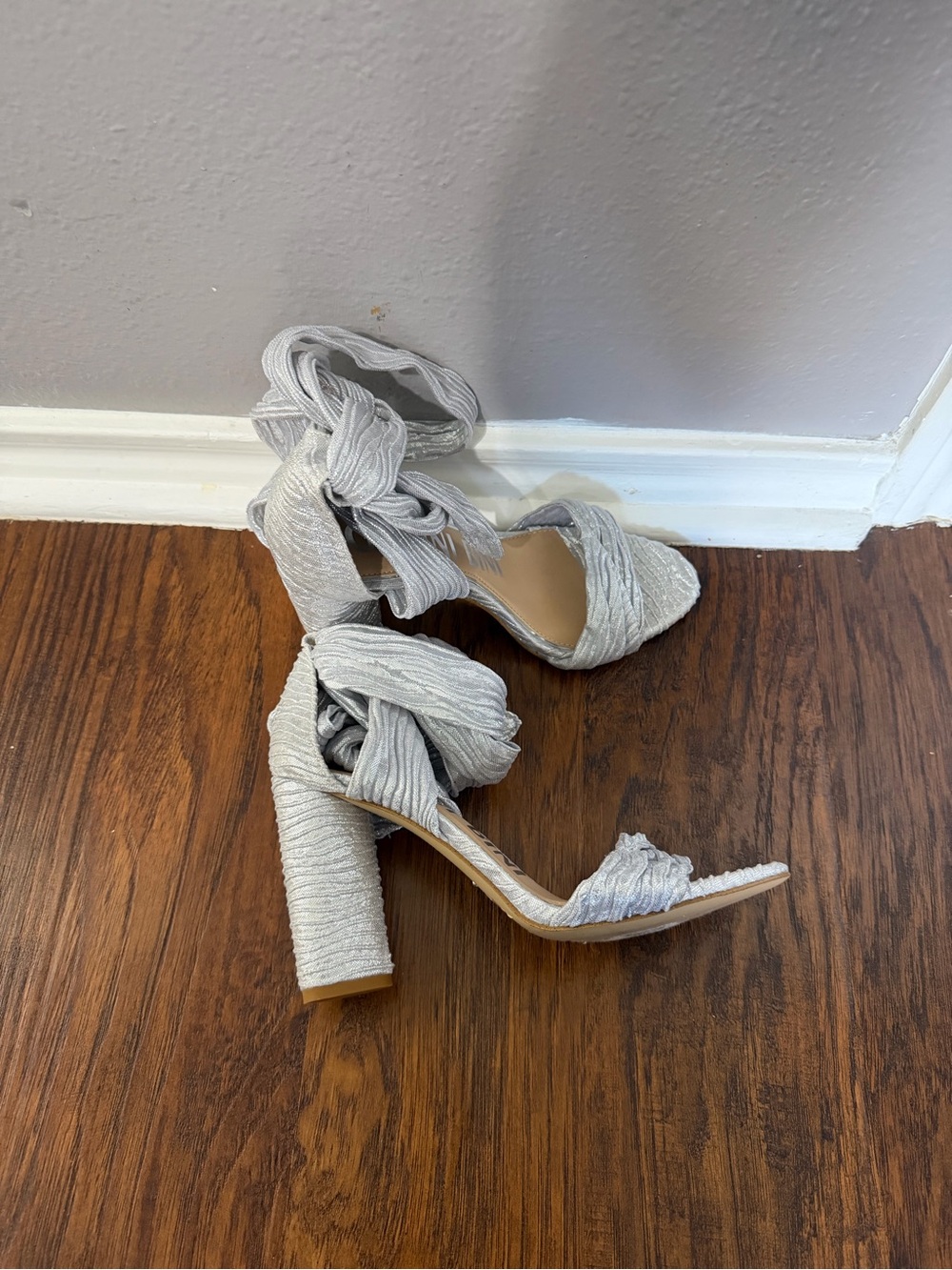 Gianni Bini Elegant Silver Wrap-Around Block Heel Sandals